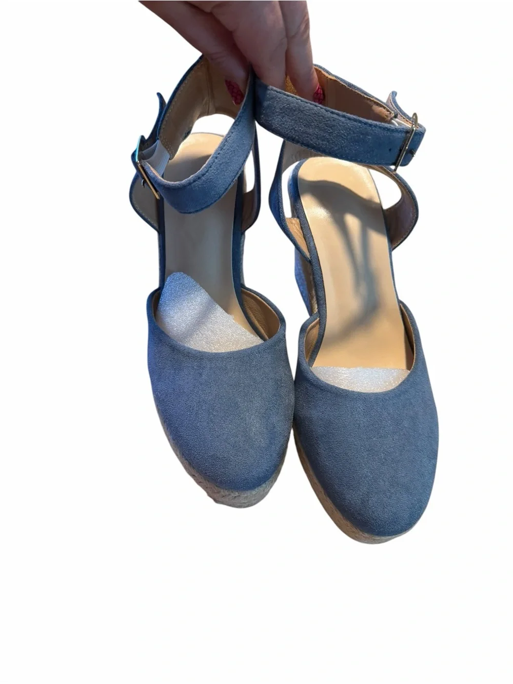 Women’s Blue Espadrille Wedge Sandals with Ankle Strap